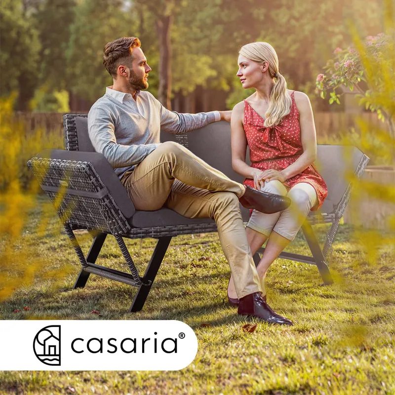 Casaria® Casaria® Gartenbank 2in1 Sonnenliege Polyrattan Grau mit 5-7cm Auflage 3 Sitzer – Produktbild 2 von 2