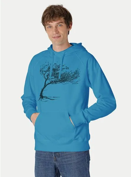 Peaces.bio - handbedruckte Biomode Peaces.bio - handbedruckte Biomode Bio-Herren-Kapuzensweater Windytree, Türkis, – Produktbild 2 von 2