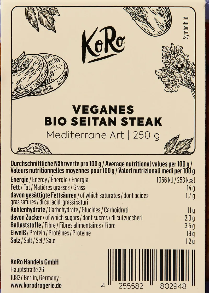 KoRo Veganes Bio Seitan Steak Mediterrane Art 12 x 250 g – Produktbild 3 von 5