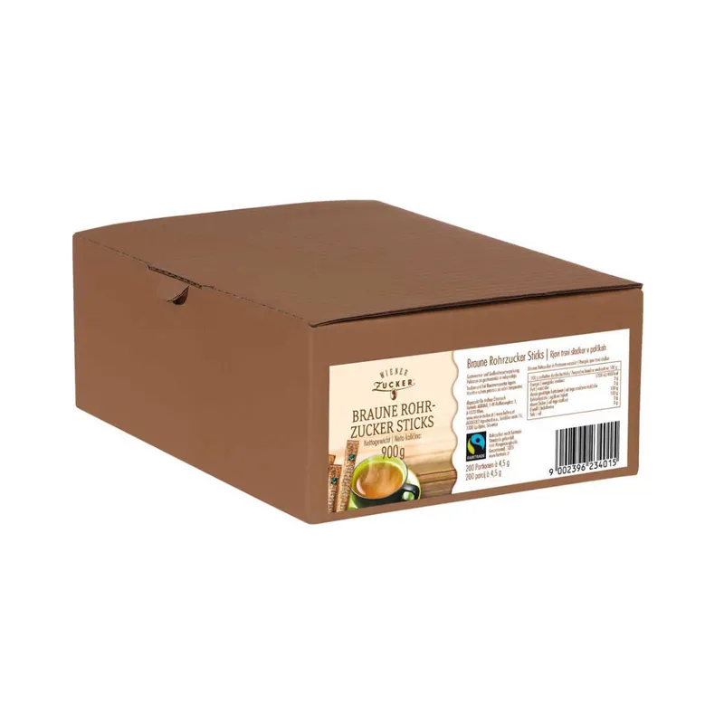 Wiener Zucker Wiener Zucker Fairtrade Brauner Rohrzucker Zuckersticks, 200 Sticks à 4,5 g, 900 Gramm – Produktbild 1 von 1