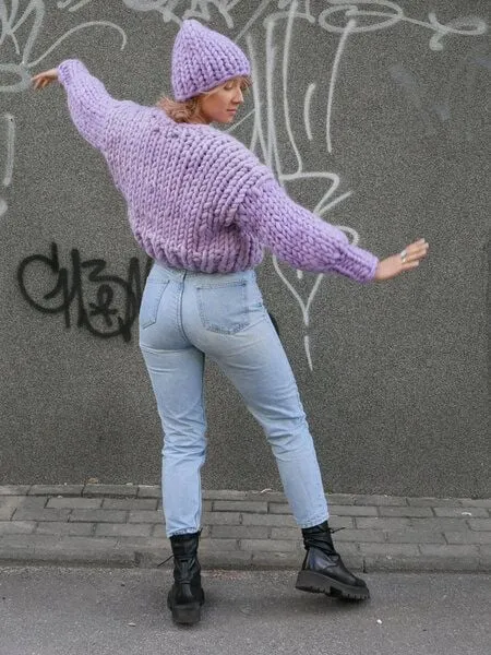 PANAPUFA PANAPUFA 100% Merino Chunky wolle Strickjacke, Lila, – Produktbild 2 von 4