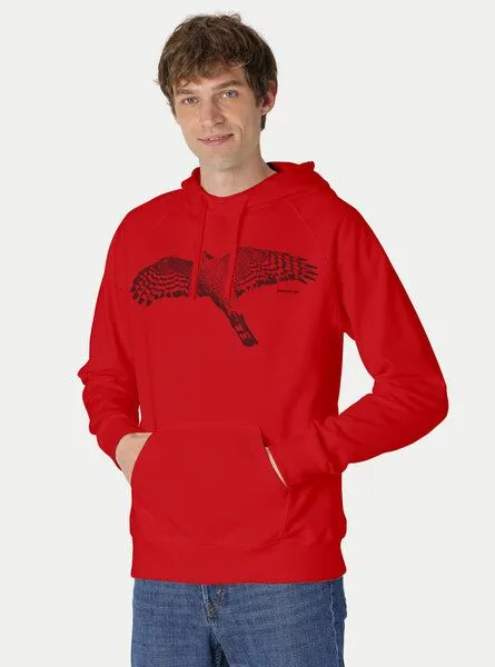 Peaces.bio - handbedruckte Biomode Peaces.bio - handbedruckte Biomode Bio-Herren-Kapuzensweater Sperber, Rot, – Produktbild 2 von 2