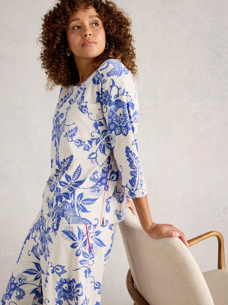 White Stuff Jerseytop Mia - L, Natur multi, – Produktbild 3 von 4