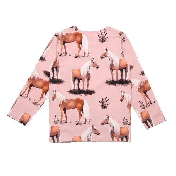 Walkiddy Walkiddy Kinder Langarmshirt GOTS zertifiziert Bio-Baumwolle Rosa Pferde-Print Allover „Beauty Horses“ – Produktbild 2 von 2