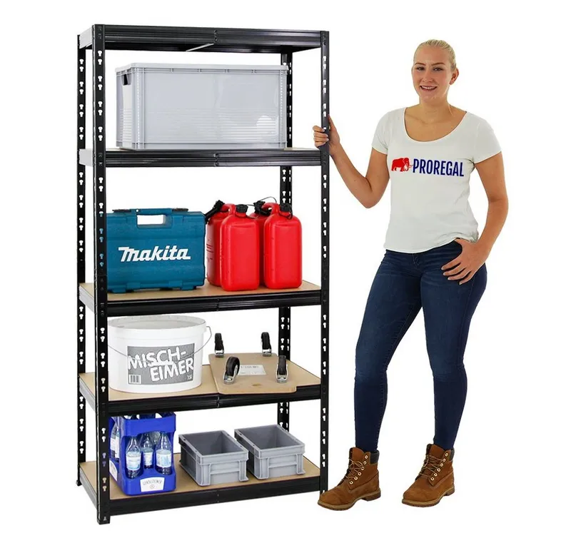 PROREGAL® Schwerlastregal Robustes Lagerregal TIGER 220-180x90-180x40-60cm 5-6 Ebenen, Stabiles Garagenregal Kellerregal Lastenregal Lagerregal Steckregal, Schwarz, – Produktbild 2 von 5