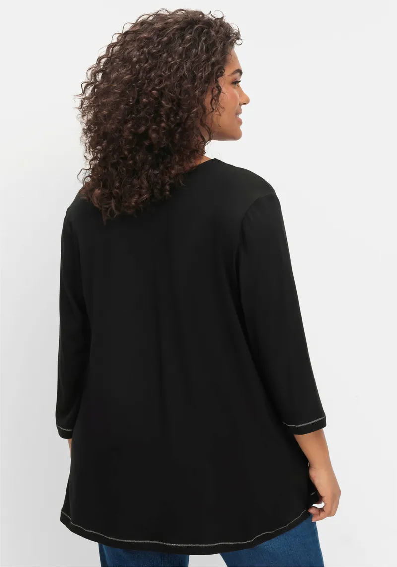 sheego 3/4-Arm-Shirt schwarz, Schwarz, – Produktbild 2 von 2