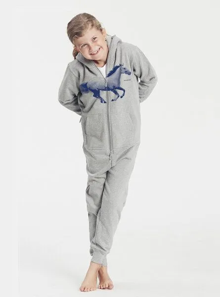Peaces.bio - handbedruckte Biomode Peaces.bio - handbedruckte Biomode Jumpsuit Horsepower Kinder, Hellgrau, – Produktbild 1 von 3
