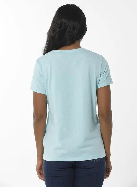 ORGANICATION ORGANICATION Damen Basic T-Shirt aus Bio-Baumwolle mit V-Ausschnitt, Blau(mint), – Produktbild 4 von 4