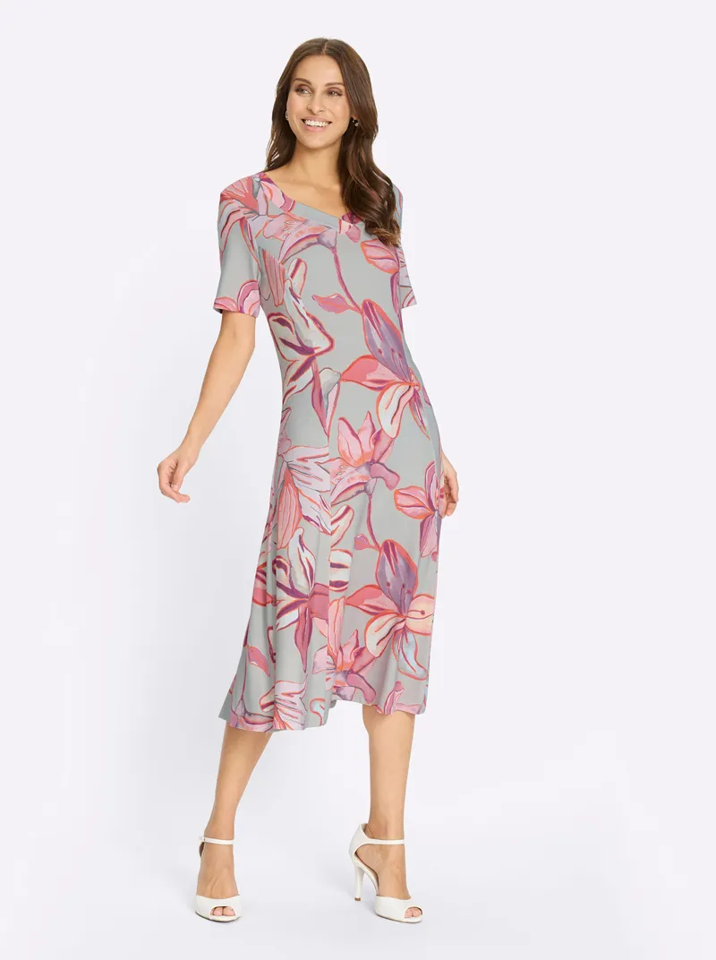 Witt Jerseykleid, Hellgrau-koralle-bedruckt, – Produktbild 2 von 3