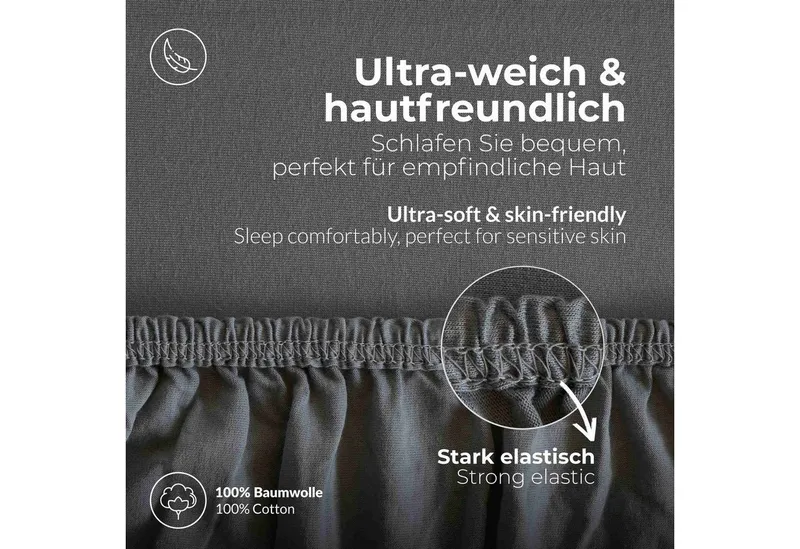 etérea Himmlische Qualität Spannbettlaken etérea Comfort Jersey Topper Spannbettlaken, Jersey, Gummizug: rundum, (1 Stück), Grau, – Produktbild 4 von 5