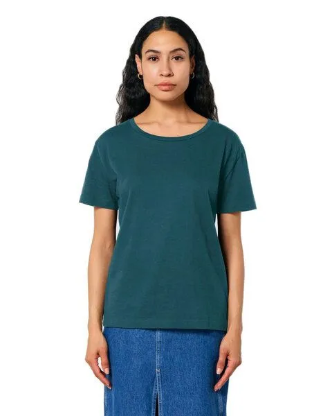 YTWOO YTWOO Damen-Scoop-Neck-T-Shirt aus Bio-Baumwolle, Türkis, – Produktbild 2 von 4