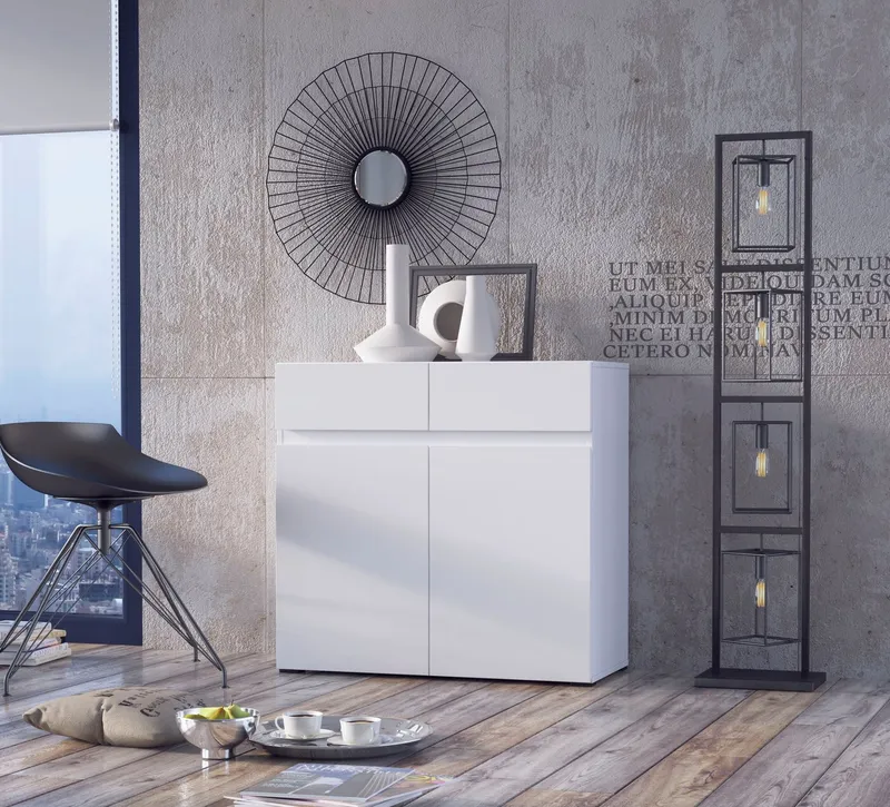Home affaire Kommode Rimini, Kommodenschrank, Schubladenschrank, 2 Schubladen, 2 Türen, Breite 90 cm, Weiß, – Produktbild 1 von 8