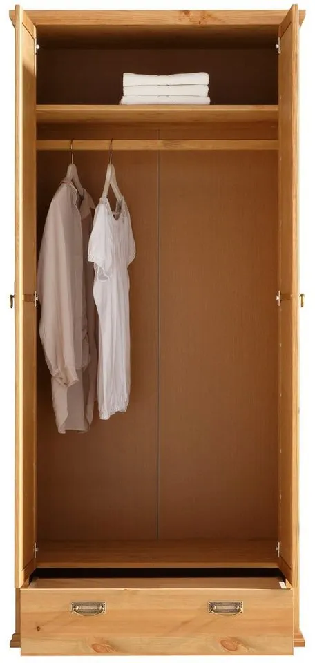 OTTO home Kleiderschrank Madrid (3 Breiten: 90/164/245 cm H/T ca.190/59 cm) aus massiver Kiefer, in 3 Breiten mit Spiegeltüren, Beige, – Produktbild 6 von 8