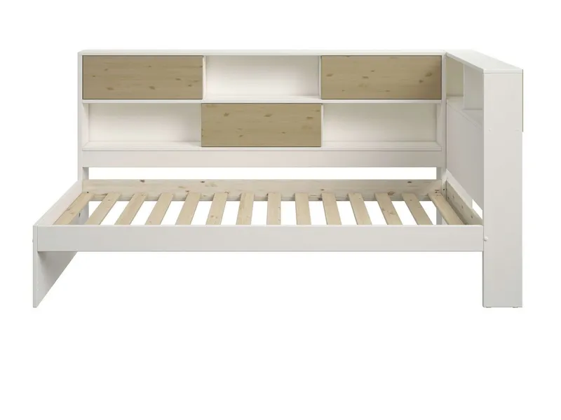 OTTO home Stauraumbett Amance, Kopfteil beidseitig montierbar, stabil und langlebig, Stauraum (Außenmaße B/T/H: 110,2/220,1/106,9 cm), FSC® zertifiziert, inklusive Lattenrost, Made in EU,Massivholz + MDF, Weiß, – Produktbild 5 von 5