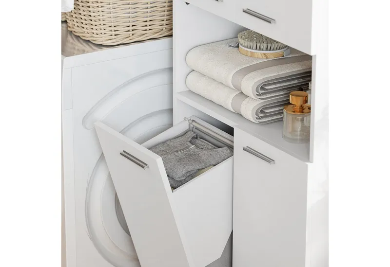 MC Star Hochschrank 174 cm hoher Badezimmerschrank mit ausklappbarem (Wäschekorb und Soft-Close-Türen, Weiß), Weiß, – Produktbild 3 von 4