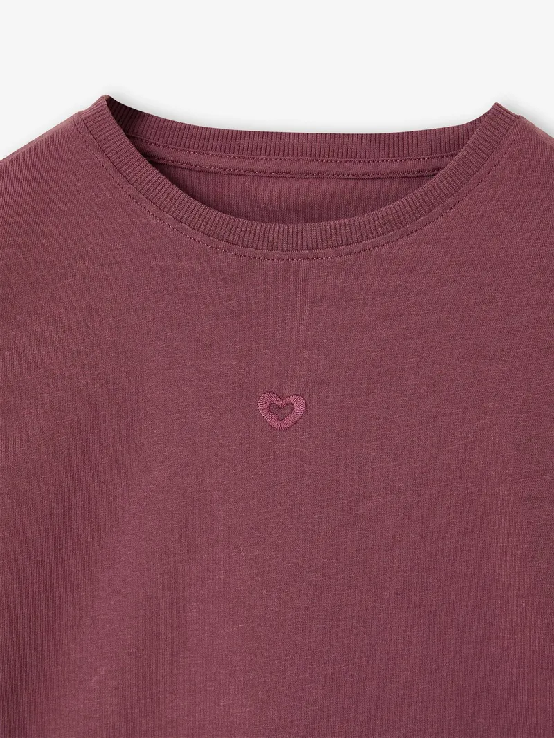 Vertbaudet Shirt mit kleiner Herz-Stickerei Mädchen, Pflaume, – Produktbild 4 von 4