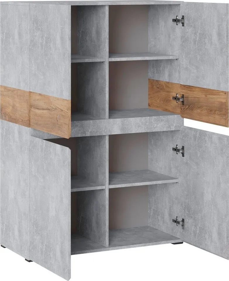 Home affaire Highboard Rimini, Hochschrank, Hochkommode, 4 Türen, Höhe 129 cm, Grau, – Produktbild 3 von 5