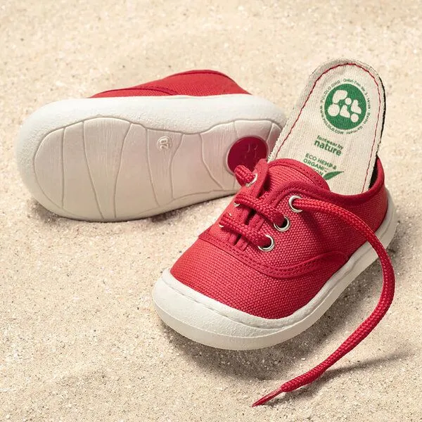 Pololo Pololo leichter Sommersneaker "Pepe" aus Baumwolle (Bio kbA), Größen 20-27, Rot, – Produktbild 2 von 4