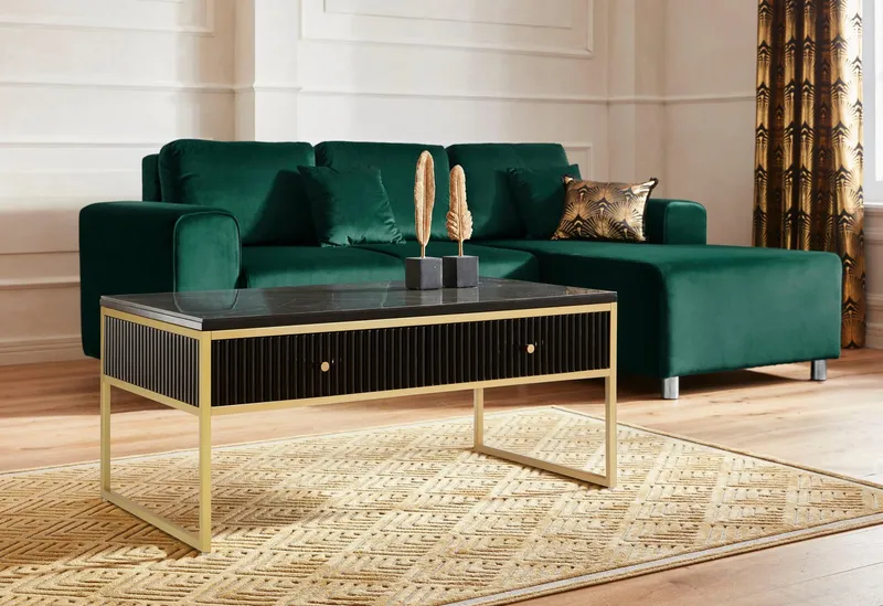 Leonique Couchtisch Fleuriss, Keramikplatte, goldenen Beinen, FSC-zertifiziertem Holz, Breite 110 cm, Schwarz, – Produktbild 1 von 5