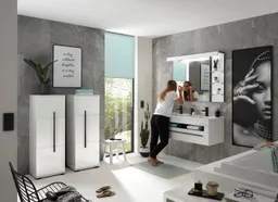 Home affaire Midischrank Cantara, Badschrank in Hochglanz Weiß, Schrank im modernen Design mit schwarzen Griffen, ausreichend Stauraum – Produktbild 1 von 1