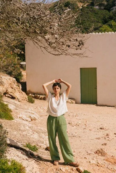AmourLinen AmourLinen Barbora gerade Leinenhose, Matcha grün, – Produktbild 3 von 4