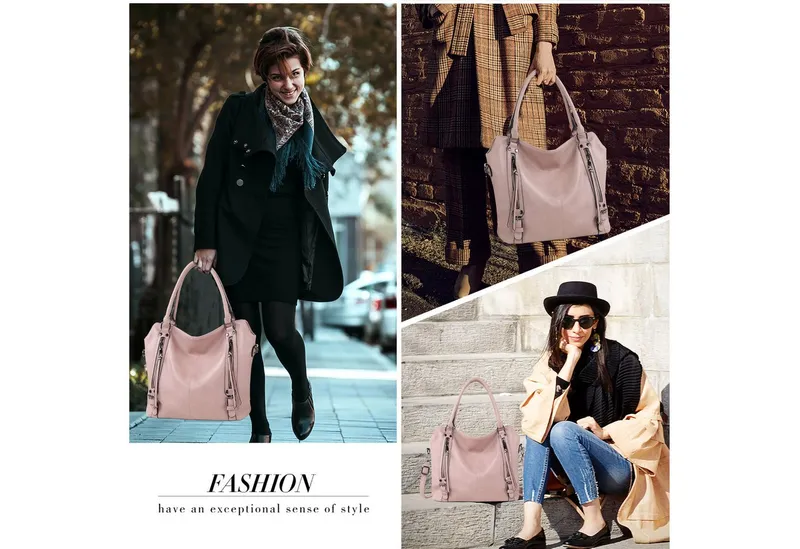 TANTOMI Handtasche Damen Schultertasche Groß Shopper Vegan Handtasche, Handtaschen Umhängetasche Geldbörse Damen Taschen 2-Tlg, Rosa, – Produktbild 3 von 5