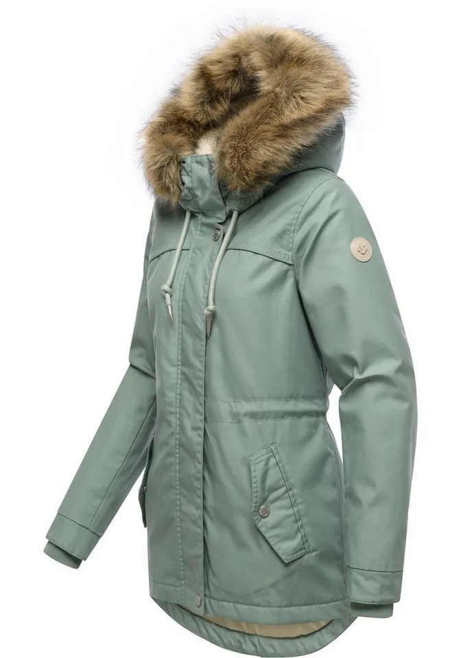 ragwear ragwear Winterjacke Tawny Short YOUMODO Warme Jacke mit großer Kapuze und Kunstfellkragen, Grau|grün, – Produktbild 3 von 4