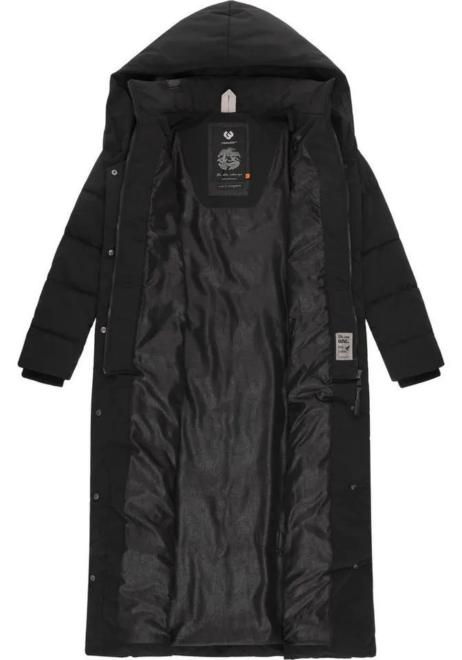 ragwear ragwear Steppmantel Natalka Extralong Gesteppter Damen Mantel mit Kapuze, Schwarz, – Produktbild 3 von 3