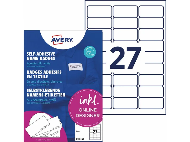 Avery Zweckform Avery Zweckform Selbstklebende Namens-Etiketten Laser "L4784" 540 Stk. 63,5x29,6mm, Weiß, – Produktbild 2 von 3