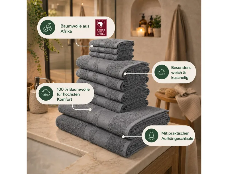 OTTO home Handtuch Set Vanessa, 10-tlg Handtuch-Set, weich, in Standard- und Premium-Qualität, Walkfrottee (Set, 10-St), 100% Baumwolle, Duschtücher, Handtücher, Gästetücher, mit Bordüre, Grau, – Produktbild 3 von 8