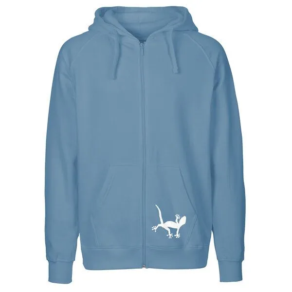 HANDGEDRUCKT HANDGEDRUCKT "Geckos" Männer Zip-HOODY aus reiner Biobaumwolle (kbA), Indigoblau, – Produktbild 2 von 4