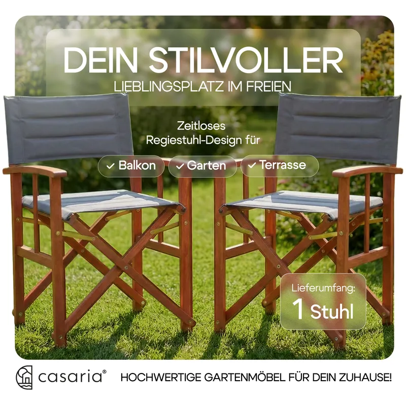 Casaria® Regiestuhl Premium Anthrazit FSC®-zertifiziertes Eukalyptusholz Gepolstert – Produktbild 2 von 2