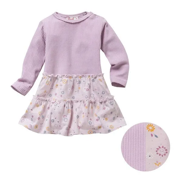People Wear Organic People Wear Organic Langarm-Kleid im Stoffmix, flieder bedruckt mit Frühlingsblumen, aus Bio-Baumwolle – Produktbild 1 von 3