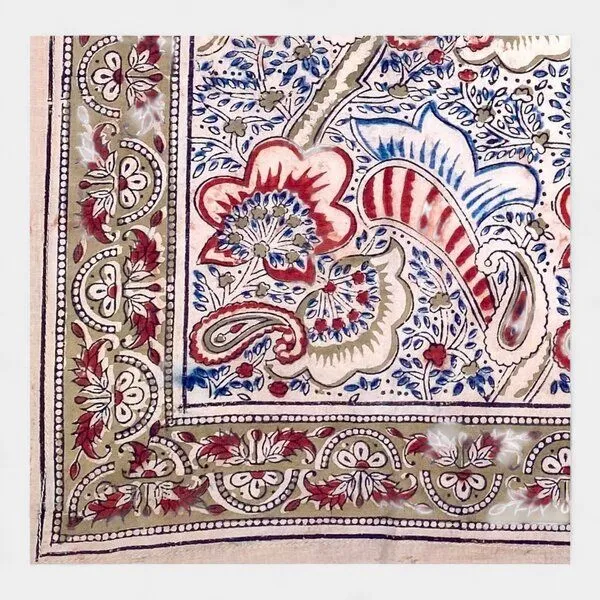 Der Lindwurm Der Lindwurm Kalamkari- Tuch (55x55 cm), Handdruck mit Pflanzenfarben, Rot/blau, – Produktbild 2 von 2