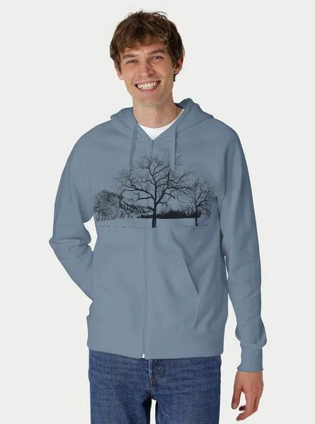 Peaces.bio - handbedruckte Biomode Peaces.bio - handbedruckte Biomode Zip-Hoodie Landscape Herren, Blaugrau, – Produktbild 2 von 2