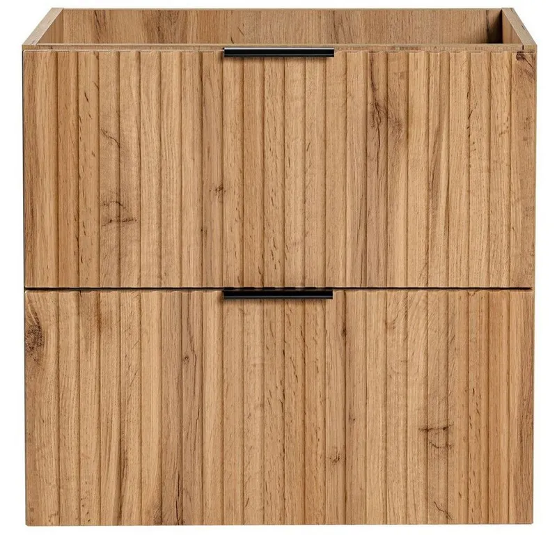 Lomadox Waschbeckenschrank ADELAIDE-56 Wotaneiche mit gerilllter Front 60/57/46 cm, Braun, – Produktbild 4 von 5