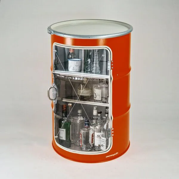 Lockengelöt Lockengelöt Hausbar Vitrine aus einem Hamburger Ölfass, Rot, – Produktbild 1 von 3