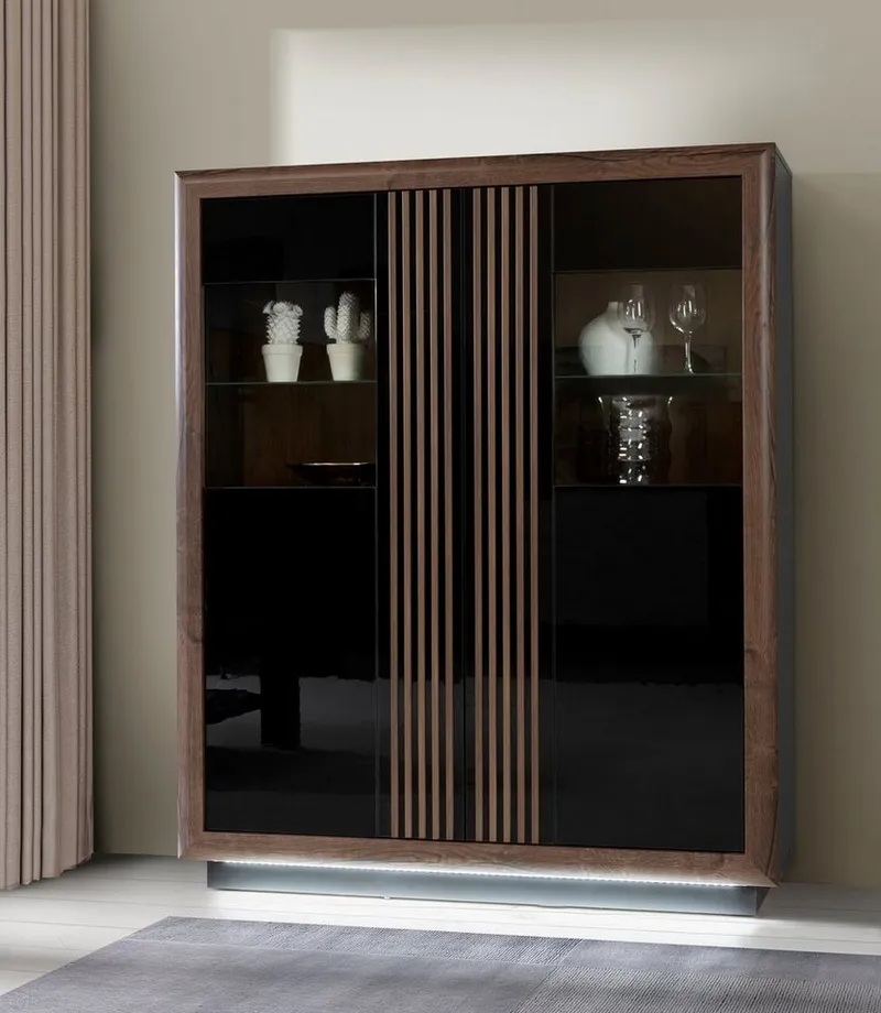 FORTE Highboard Savona, Höhe 161 cm, inkl. Sockelbeleuchtung, Schwarz, – Produktbild 1 von 5