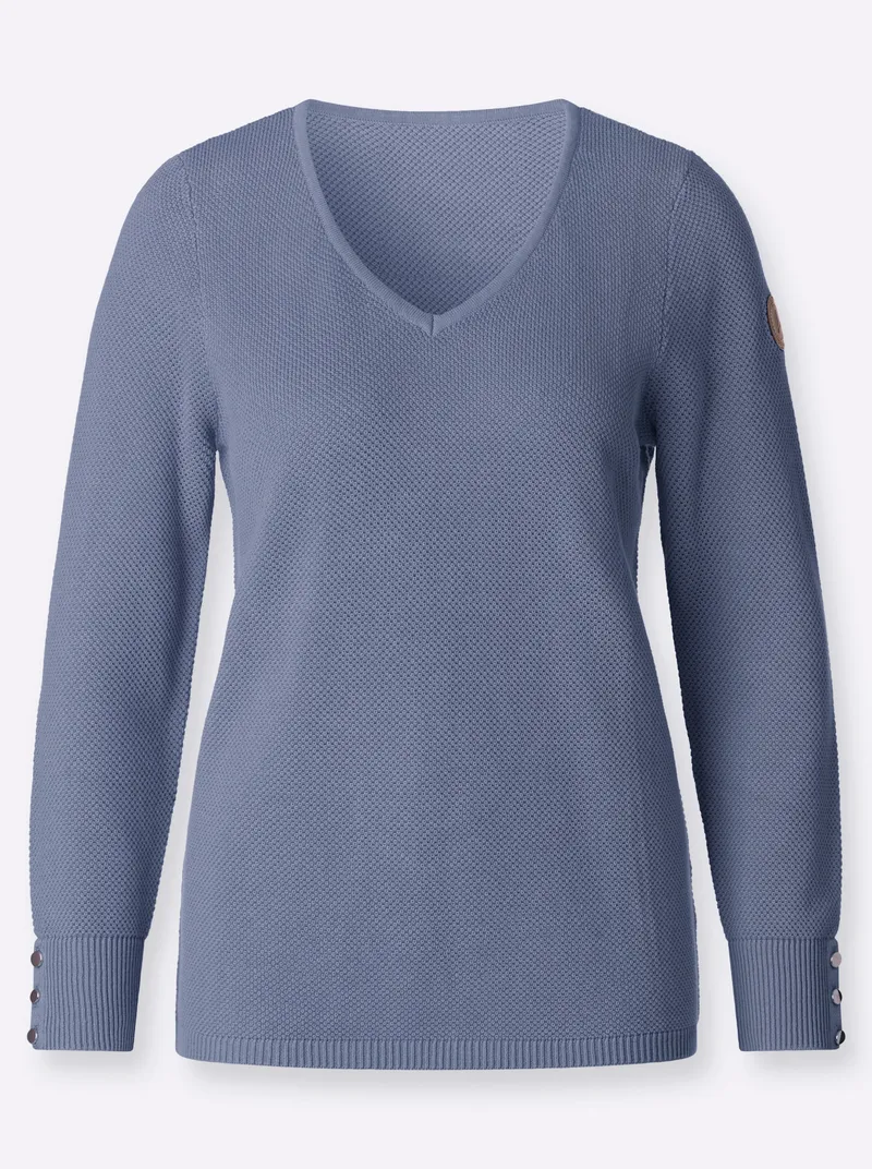 Witt V-Ausschnitt-Pullover taubenblau, Taubenblau, – Produktbild 2 von 2