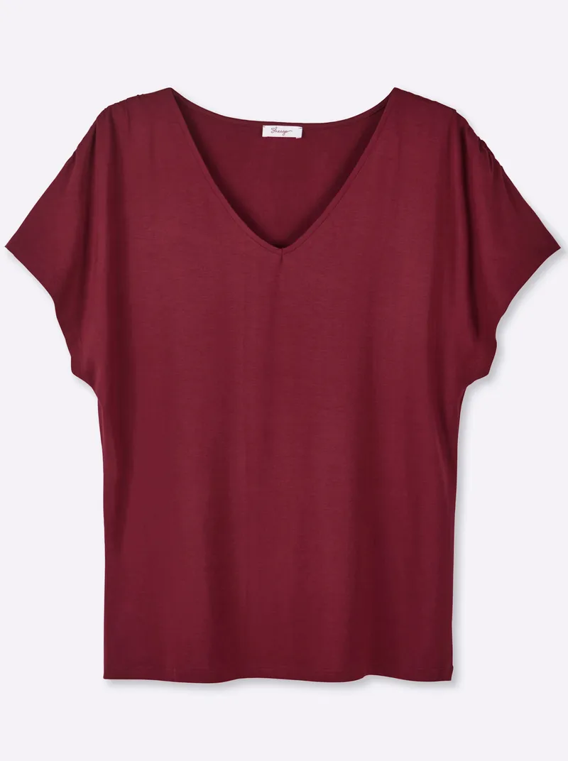 sheego V-Shirt bordeaux, Bordeaux, – Produktbild 1 von 2