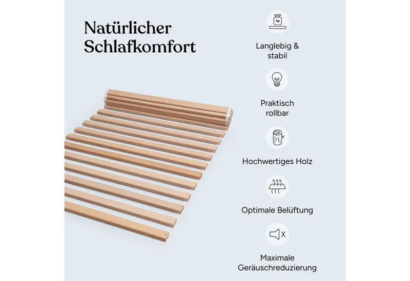 Rollrost Rollrost 90x200 cm aus FSC® zertifiziertem, massivem Buchenholz, Ehrenkind, belastbar bis zu 250 KG Flächengewicht, Lattenrost, Rollrost 90x200cm – Produktbild 3 von 5
