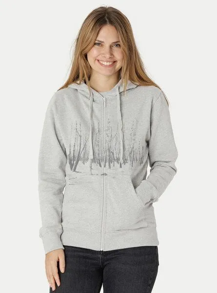 Peaces.bio - handbedruckte Biomode Peaces.bio - handbedruckte Biomode Zip-Hoodie Woodland Damen, Silbergrau, – Produktbild 2 von 2