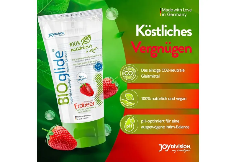 JOYDIVISION JOYDIVISION Gleitgel BIOglide Erdbeere, zertifizierte Naturkosmetik, vegan, Erdbeerduft und Geschmack – Produktbild 3 von 5