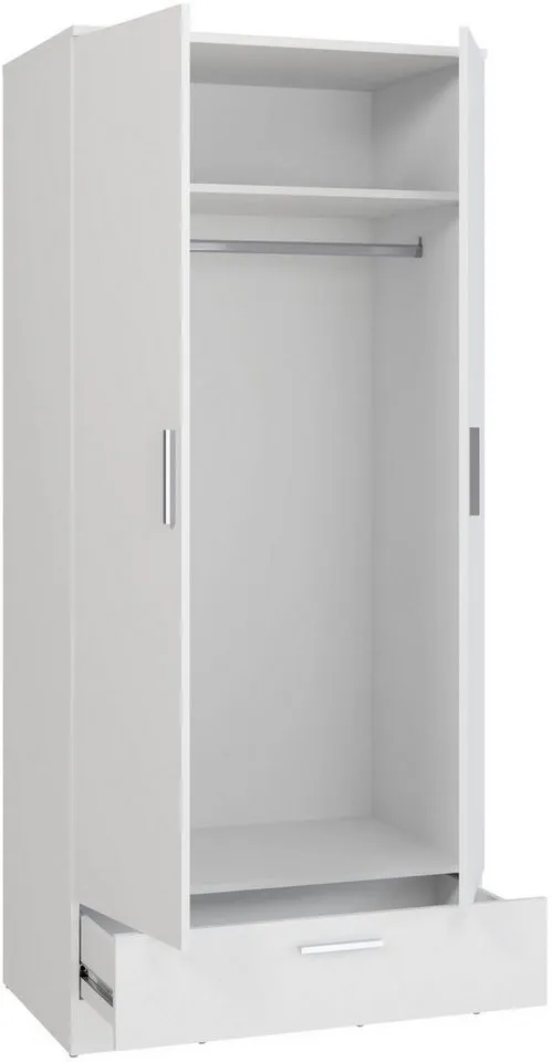 FORTE Kleiderschrank Drehtürenschrank, Schublade, viel Stauraum B/H/T 79,9/181/52,7, Schublade, Stauraum, FSC, Weiß, – Produktbild 5 von 5