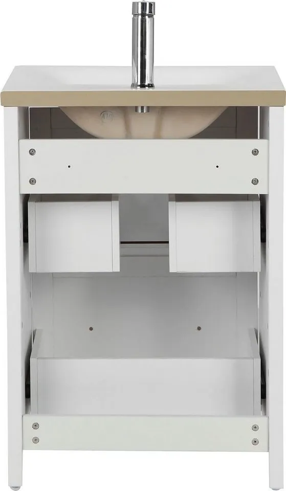 welltime Waschtisch, Badmöbel inkl. Keramikbecken, Breite 60 cm mit Schubladen, Weiß, – Produktbild 5 von 5