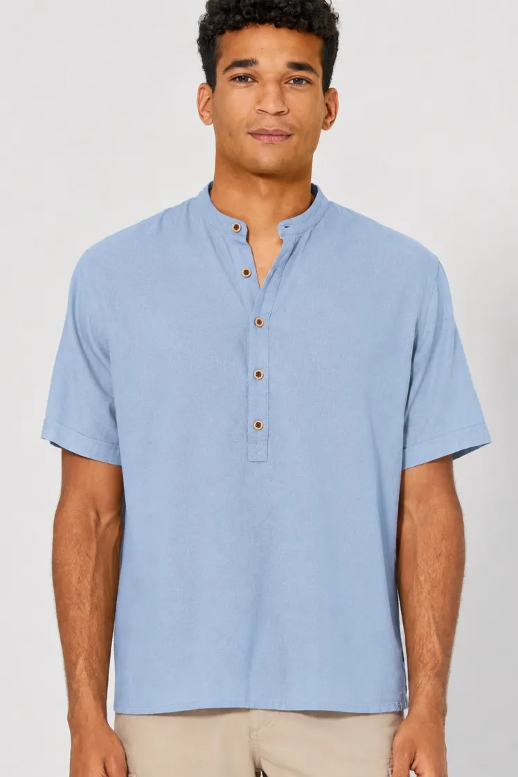 HempAge Hempage Herren vegan Hemd Kurze Ärmel Stehkragen Wasserblau, Blau, – Produktbild 2 von 2