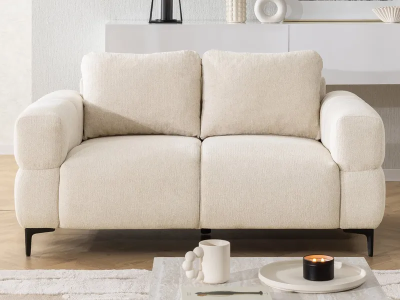 S-Style Möbel 2-Sitzer Sofa Cardea in Bubble-Optik aus weichem Strukturstoff, mit Wellenfederung und hohem Sitzkomfort, Beige, – Produktbild 2 von 5