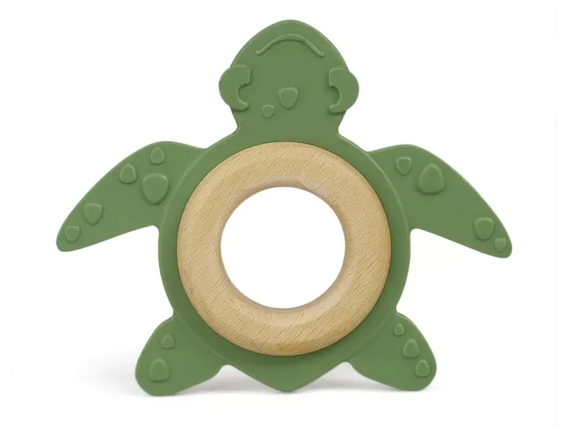 Grünspecht Grünspecht Beißring und Greifling aus Holz und Naturkautschuk Schildkröte Maße 11,3 x 9,2 cm, Natur, grün, – Produktbild 1 von 2