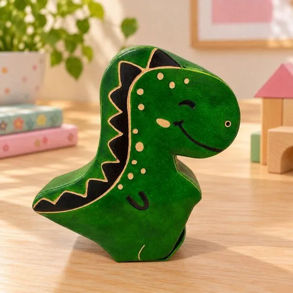 Janselo Dinosaurier Kinder-Spardose aus Shanti-Leder in Grün – Produktbild 1 von 4