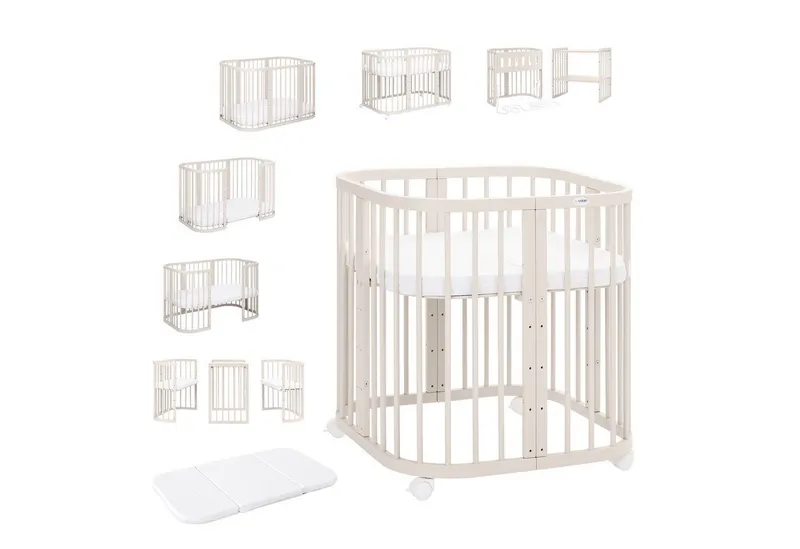 Waldin Waldin Babybett 7in1 mitwachsend, Beistellbett, Matratze, Rollen, Beige, – Produktbild 1 von 8